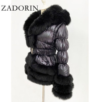 ZADORIN 2021 Winter Warm odpinany dół kurtki kobiety futrzany kołnierz ze sztucznego futra biała kurtka puchowa zimowy żakiet z kapturem 2
